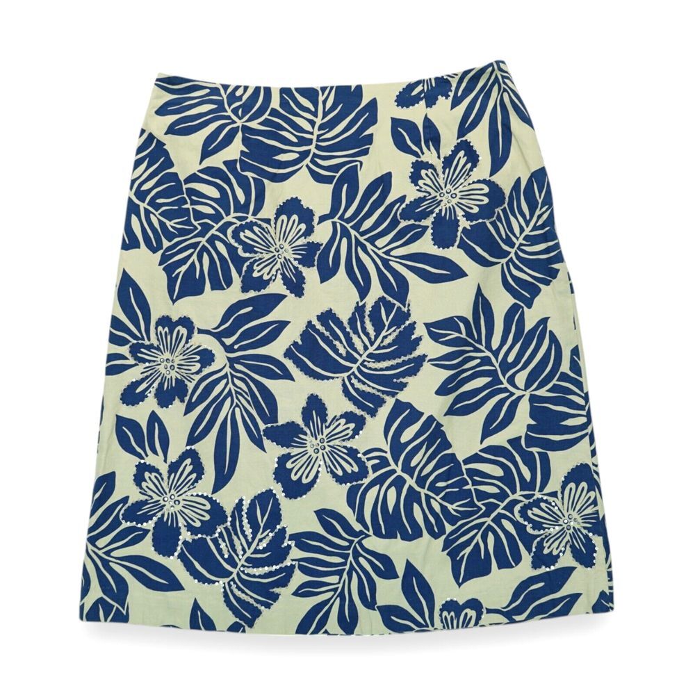 Talbots Skirt Stretch Floral A-Line‎ Sequin Zip Blue Brown Women's Size 6